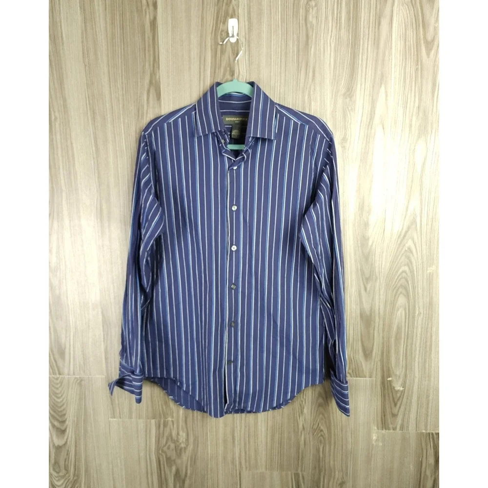 Banana Republic Mens Sm Navy Blue Striped Long Sleeve Cotton Button Down Shirt